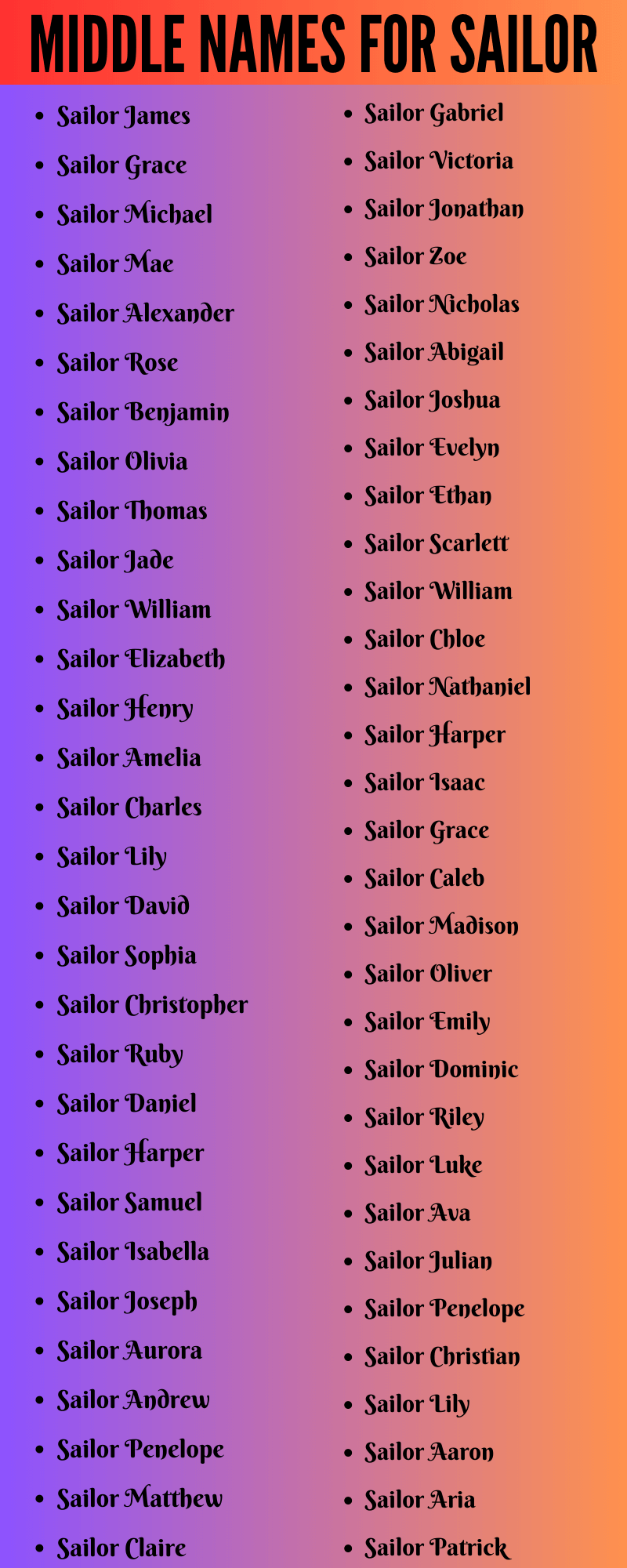 400 Creative Middle Names For Sailor