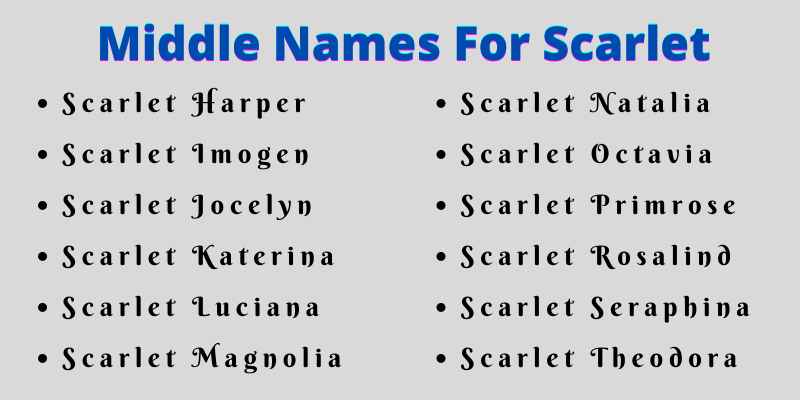 400 Cute Middle Names For Scarlet