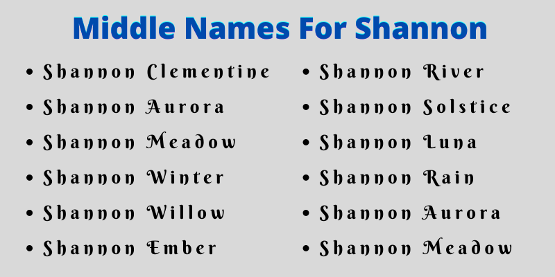 400 Unique Middle Names For Shannon