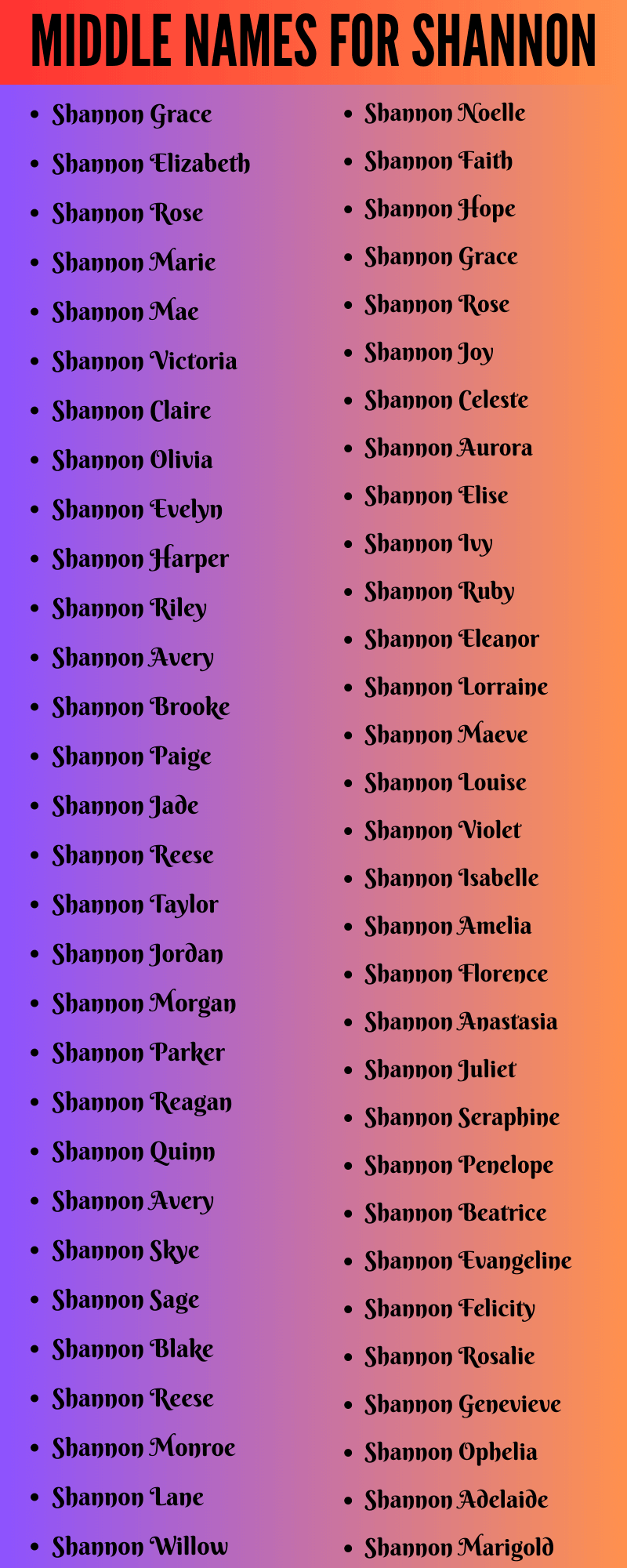 400 Unique Middle Names For Shannon