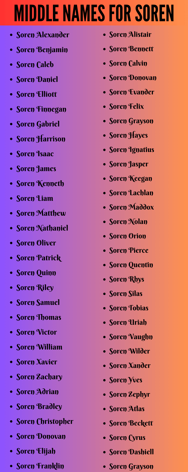 400 Classy Middle Names For Soren