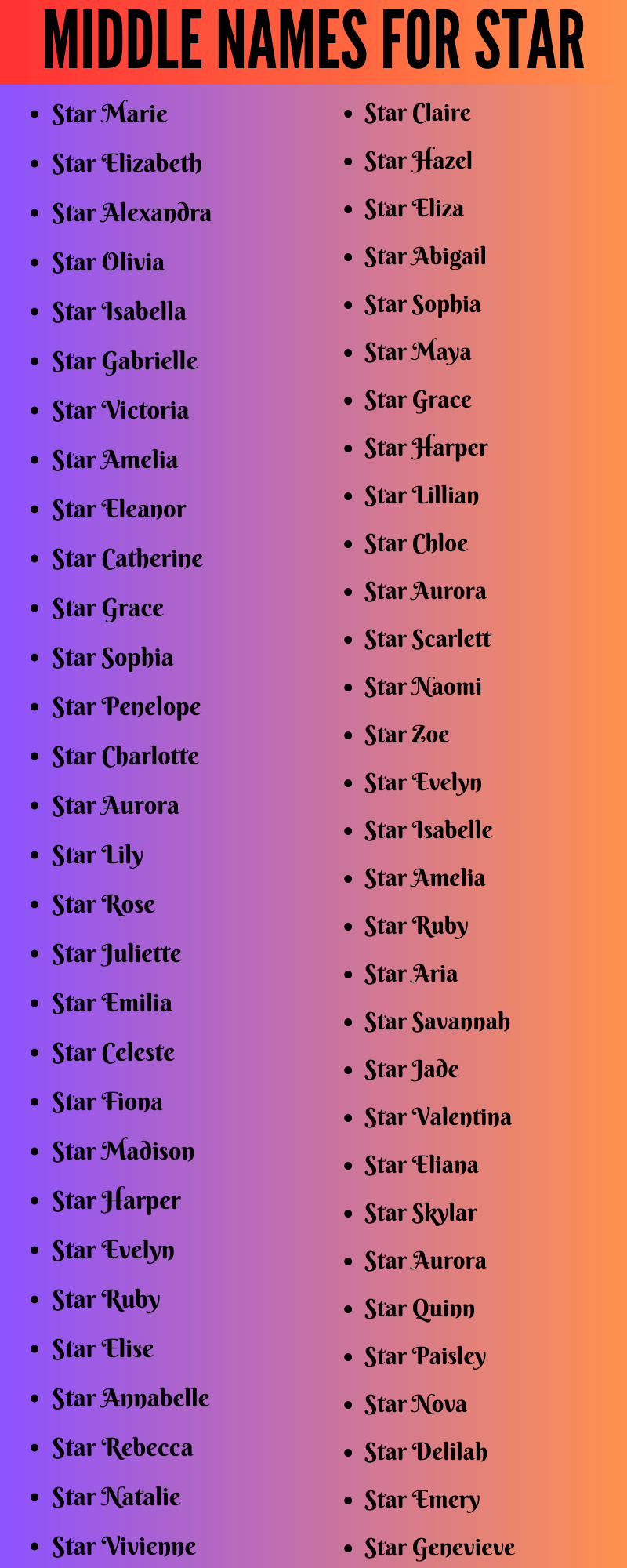 400 Amazing Middle Names For Star