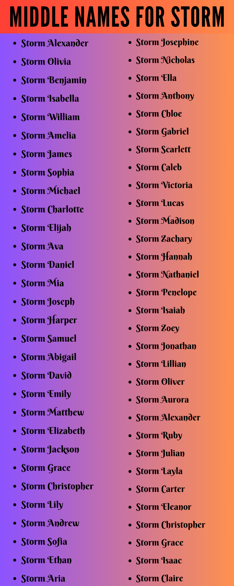 400 Classy Middle Names For Storm