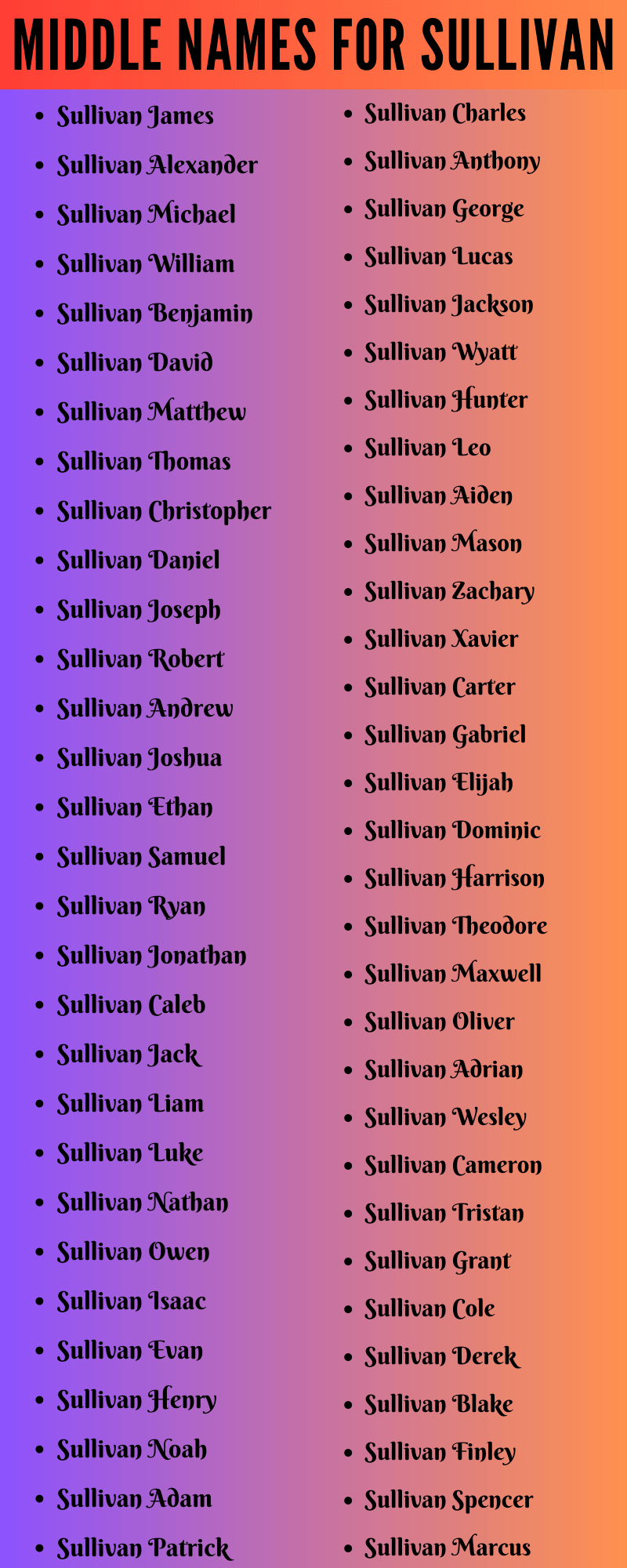 400 Cute Middle Names For Sullivan