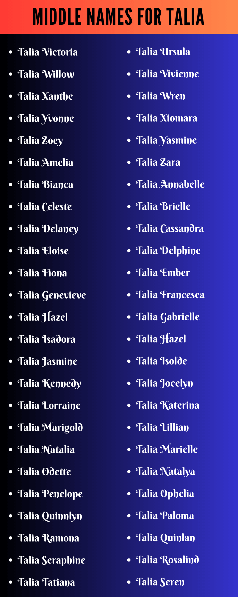 Middle Names For Talia