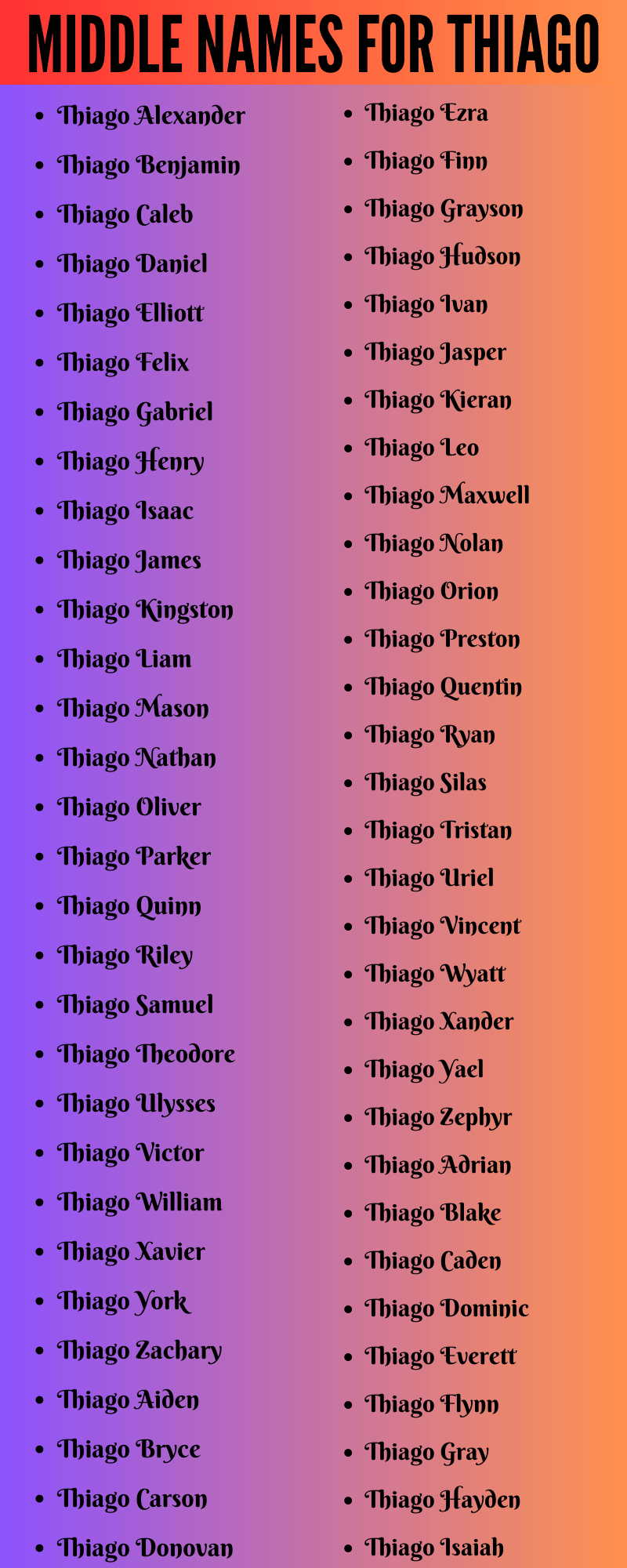 400 Amazing Middle Names For Thiago
