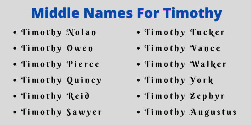 400 Cute Middle Names For Timothy