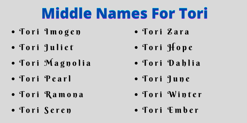 400 Cute Middle Names For Tori