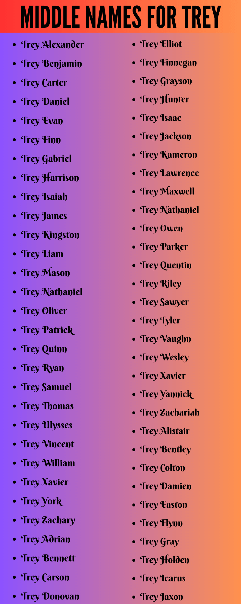 400 Creative Middle Names For Trey