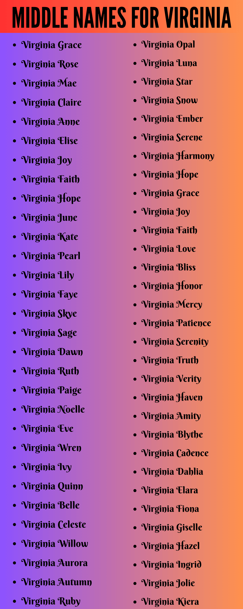 400 Cute Middle Names For Virginia