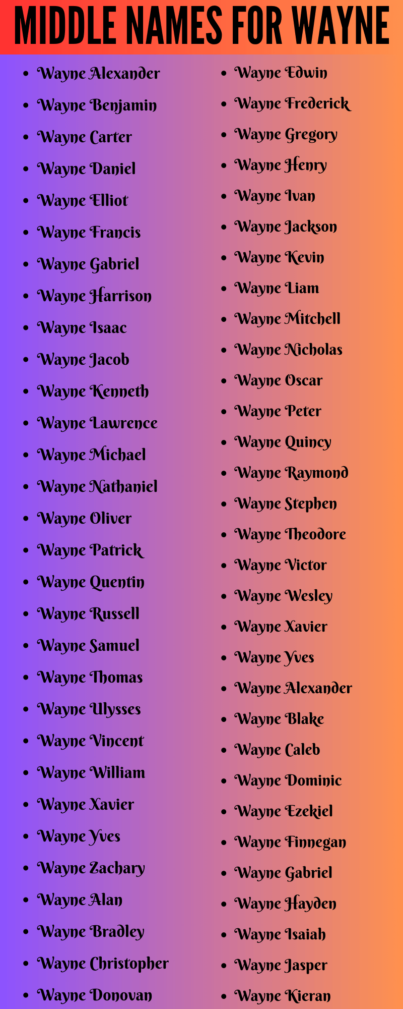 400 Classy Middle Names For Wayne