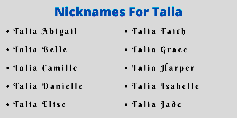 Nicknames For Talia