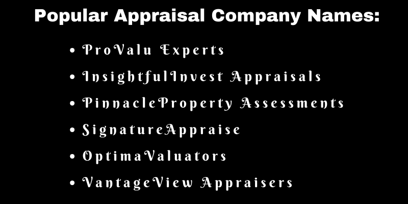 Appraisal Company names