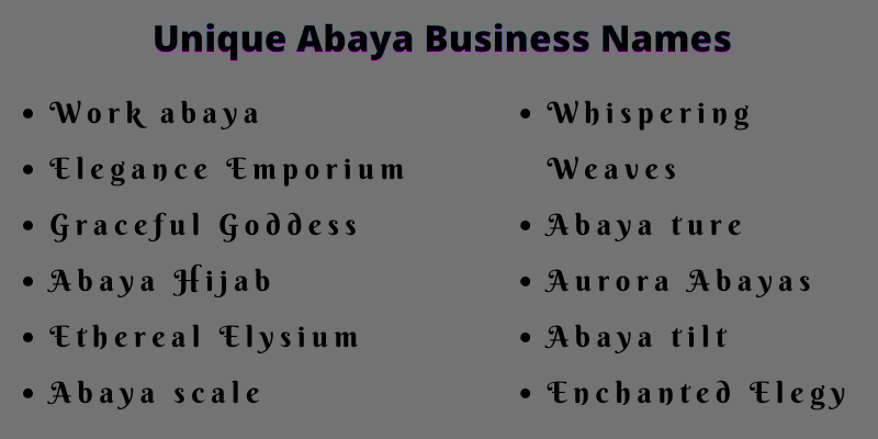 Abaya Business Names