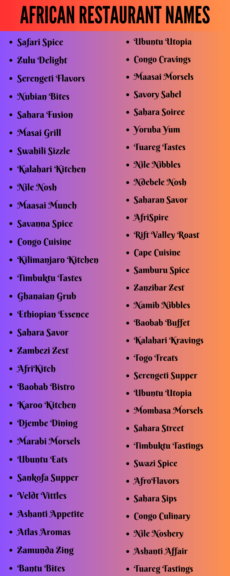 African Restaurant Names