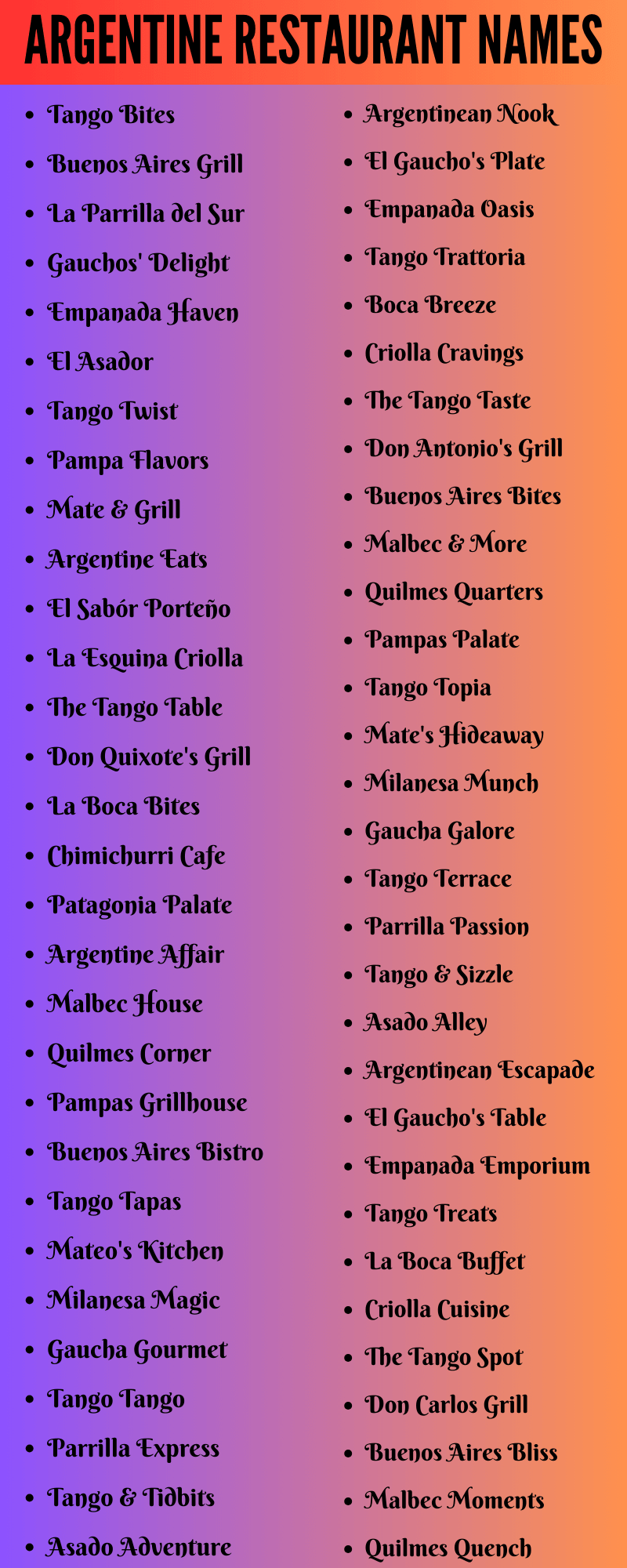 Argentine Restaurant Names