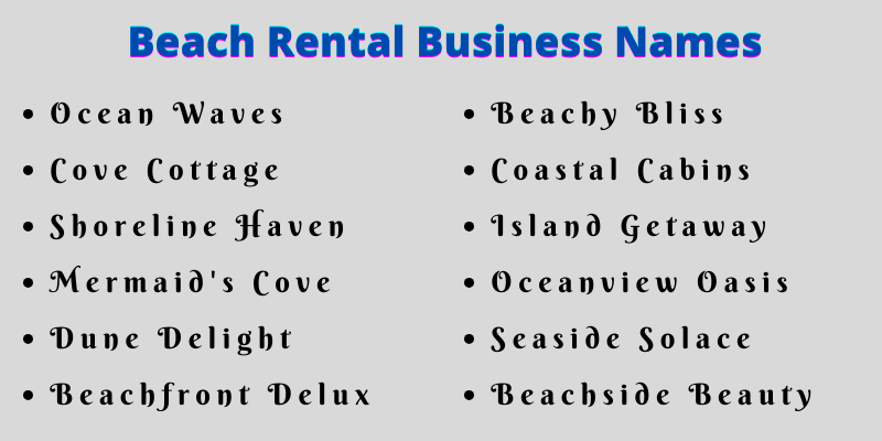 Beach Rental Business Names
