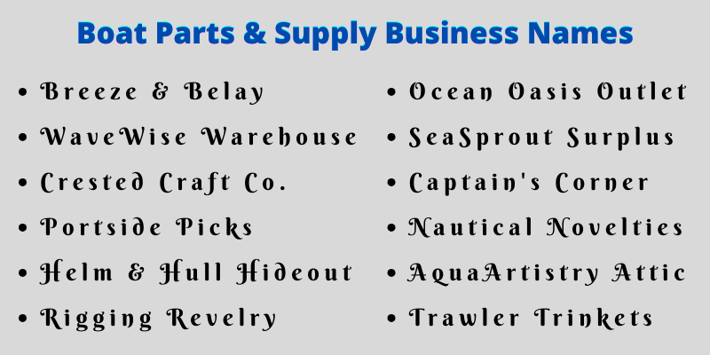 Boat Parts & Supply Business Names