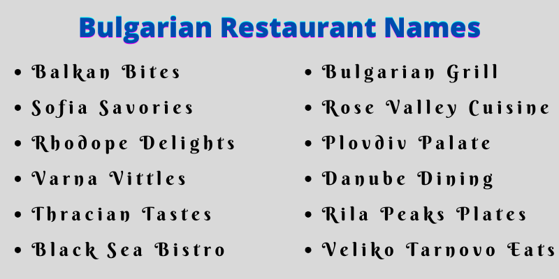 Bulgarian Restaurant Names