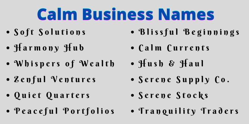 Calm Business Names