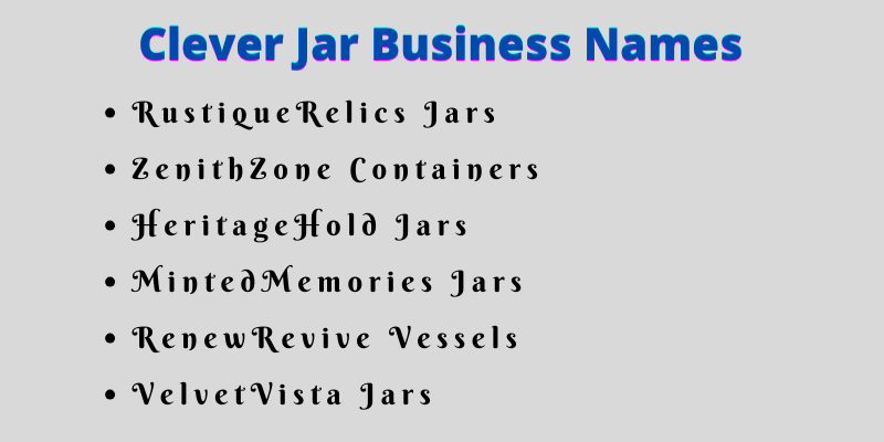 Jar Business Names