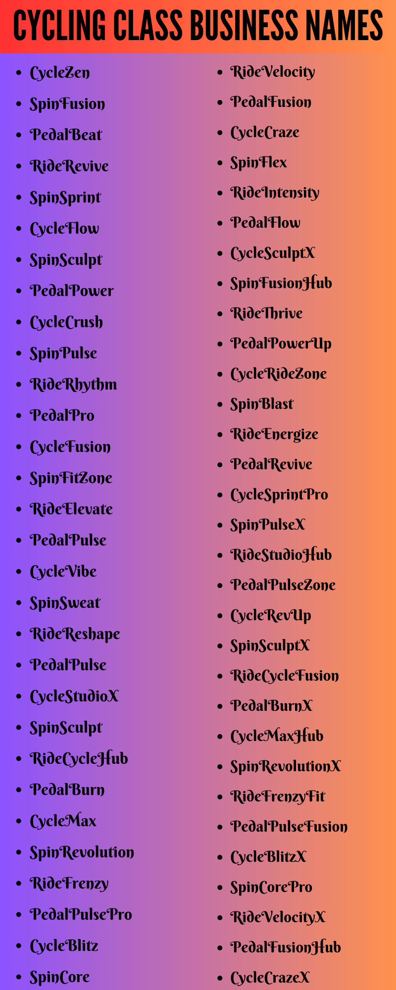Cycling Class Business Names