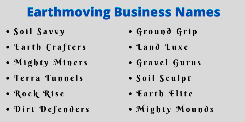 Earthmoving Business Names