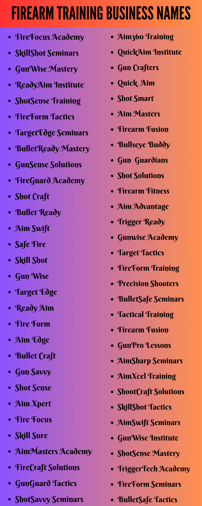 Firearm Training Business Names