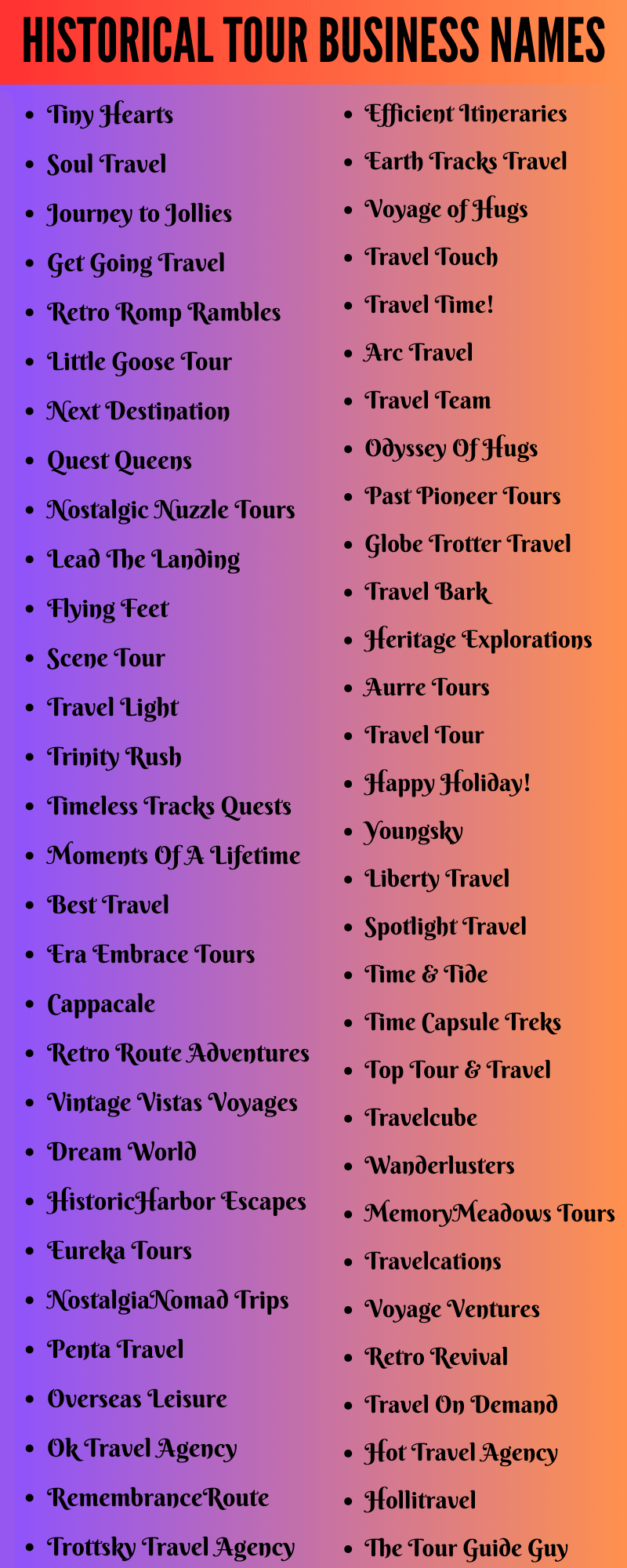Historical Tour Business Names