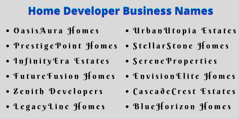 Home Developer Business Names