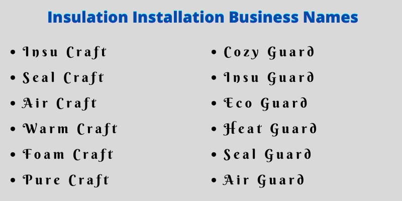 Insulation Installation Business Names