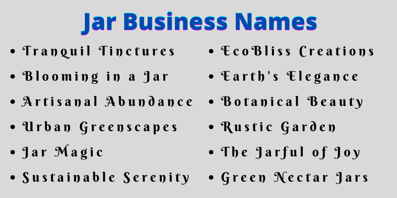 Jar Business Names