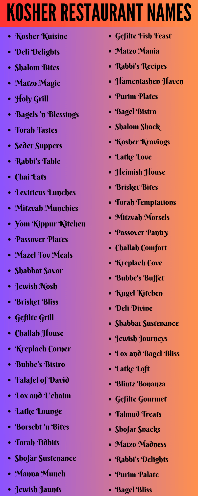 Kosher Restaurant Names