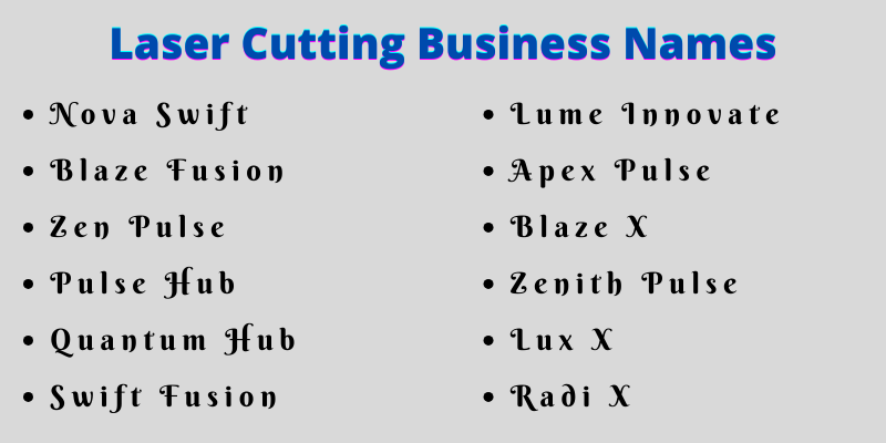 Laser Cutting Business Names