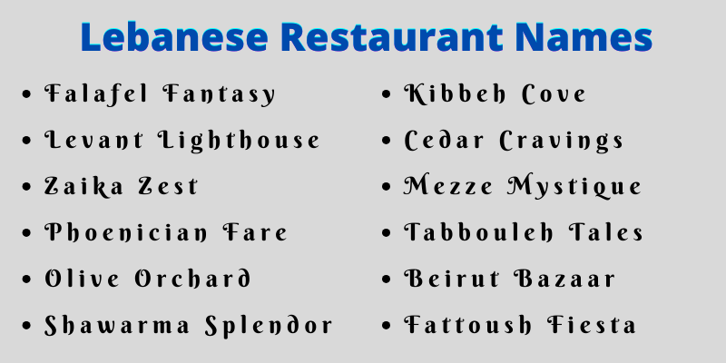 Lebanese Restaurant Names