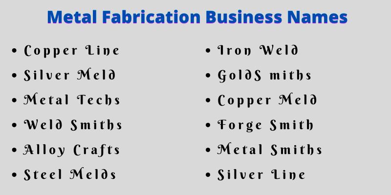 Metal Fabrication Business Names
