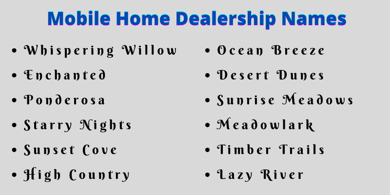 Mobile Home Dealership Names