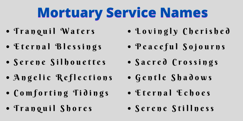 Mortuary Service Names