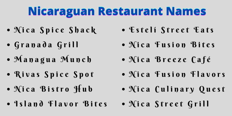 Nicaraguan Restaurant Names