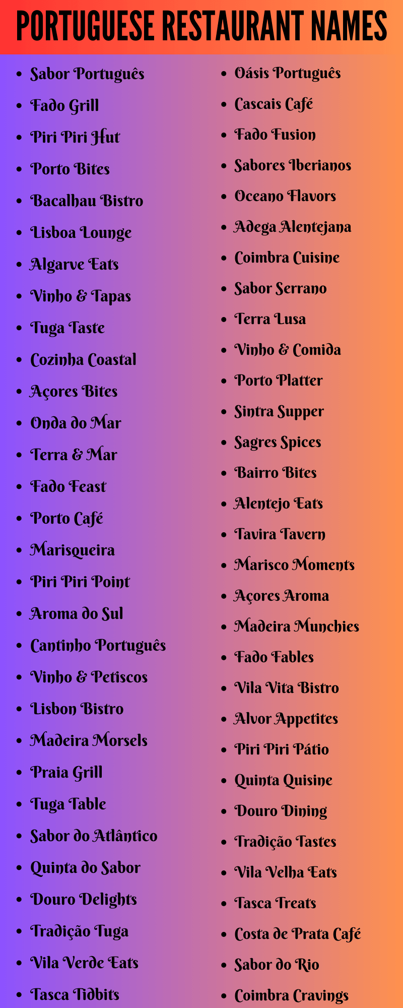 Portuguese Restaurant Names
