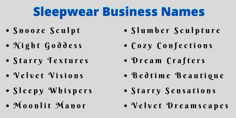 Sleepwear Business Names