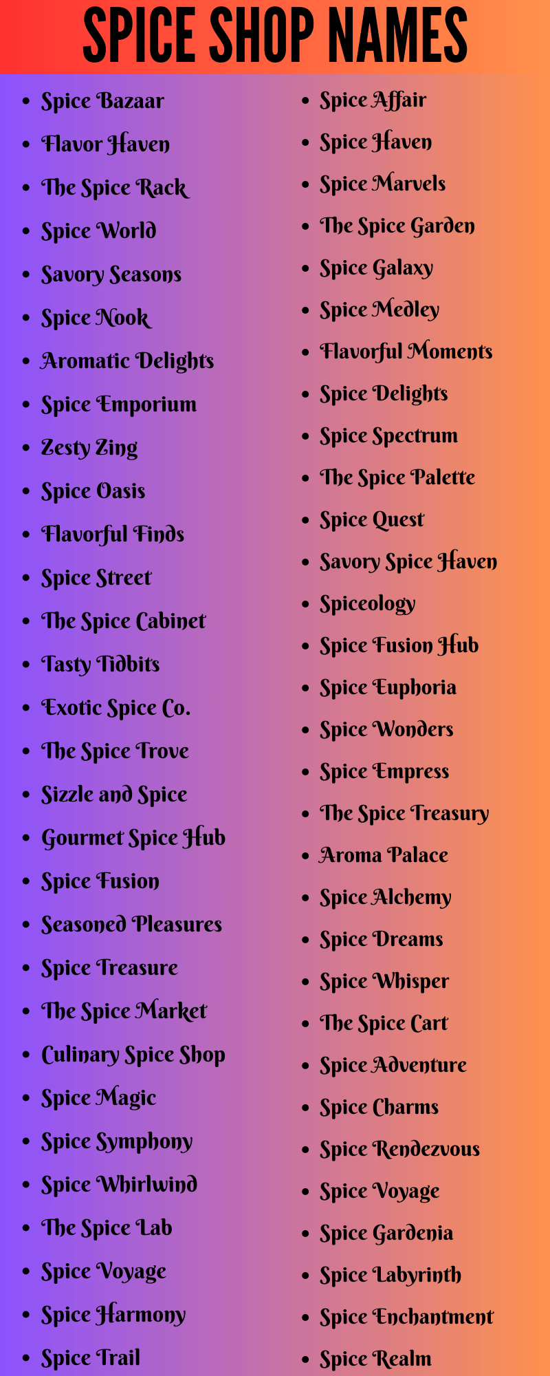 Spice Shop Names