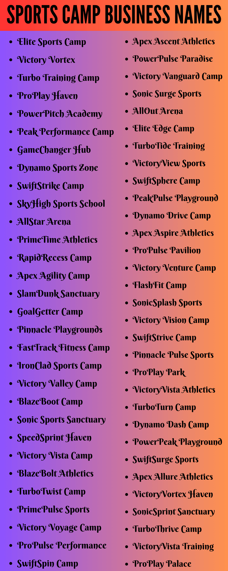 Sports Camp Business Names