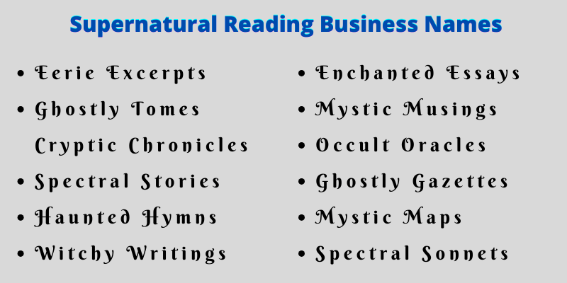 Supernatural Reading Business Names