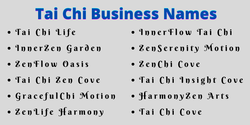 Tai Chi Business Names