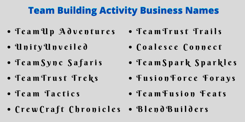 Team Building Activity Business Names