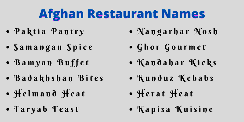 Afghan Restaurant Names