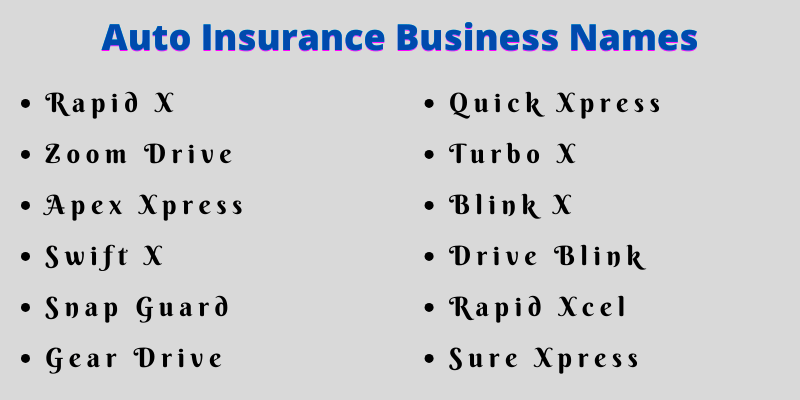 Auto Insurance Business Names