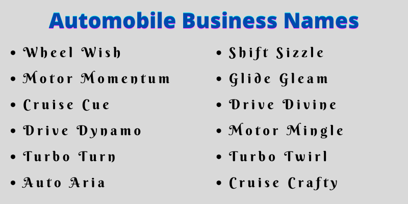 Automobile Business Names