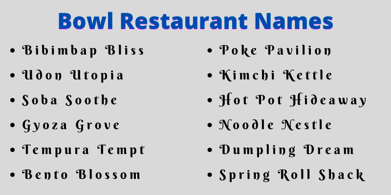 Bowl Restaurant Names